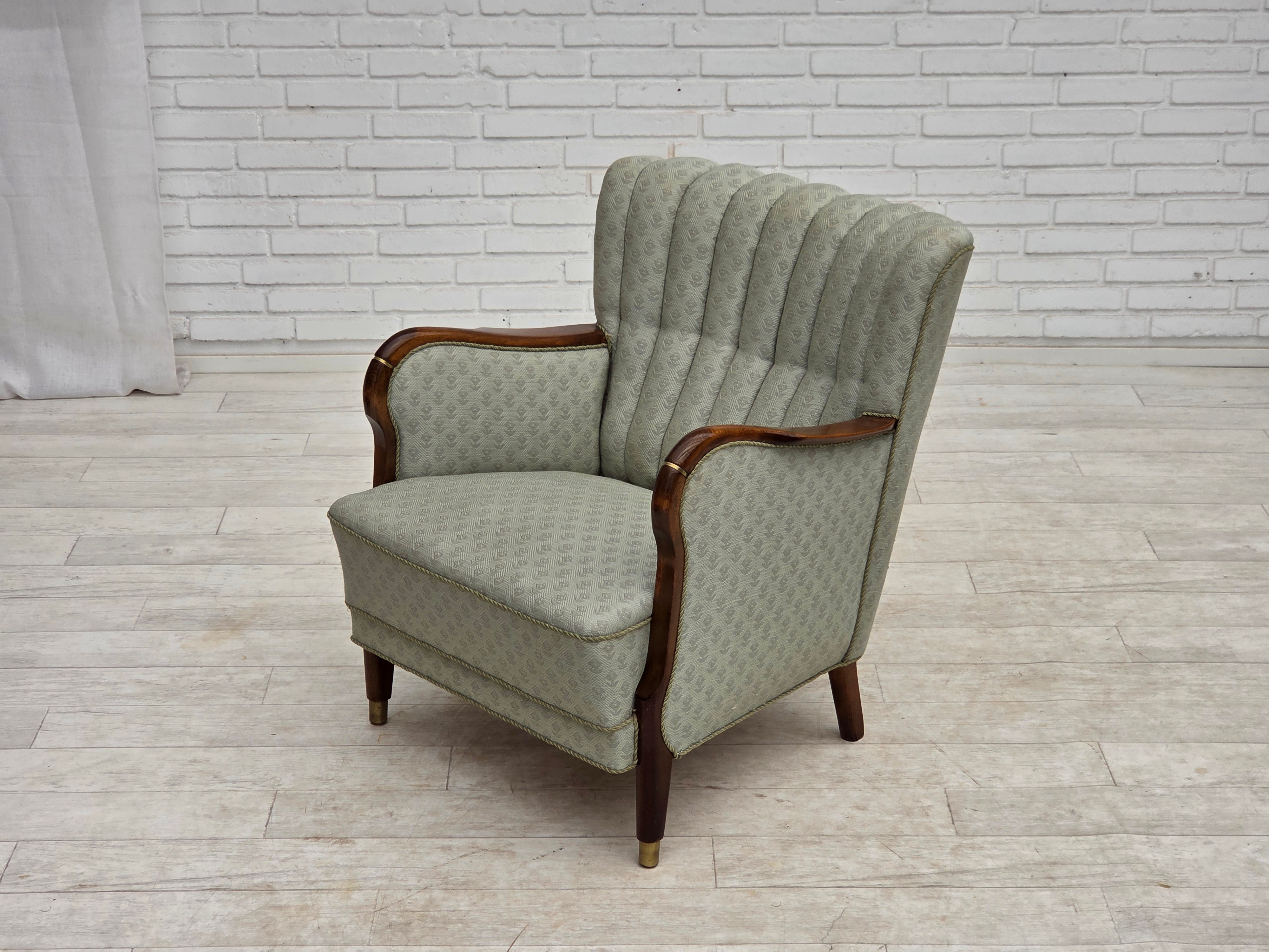 Danish_Light_Green_Upholstered_Armchair_with_Beech_Arms,_1960s