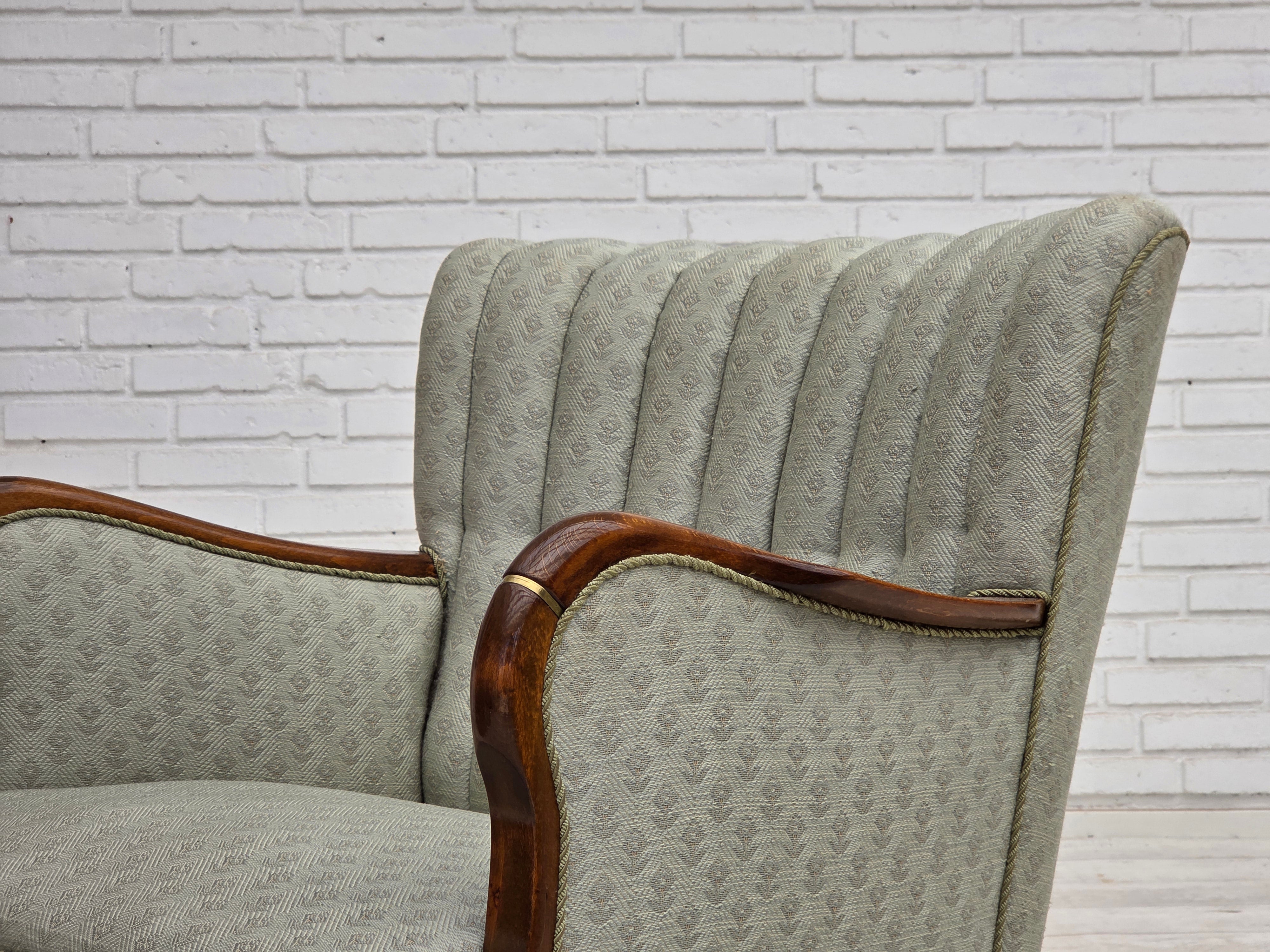 Danish_Light_Green_Upholstered_Armchair_with_Beech_Arms,_1960s