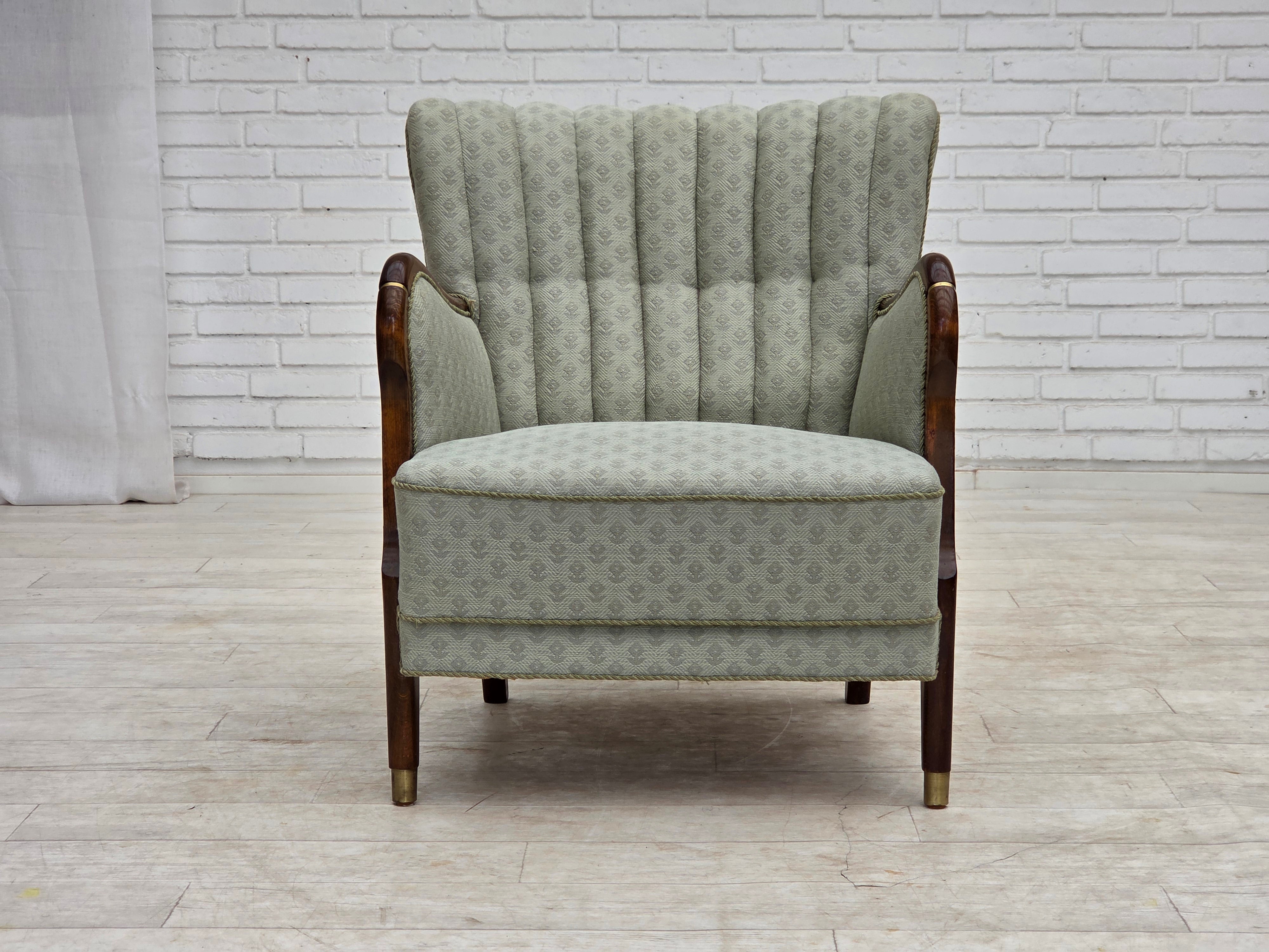 Danish_Light_Green_Upholstered_Armchair_with_Beech_Arms,_1960s