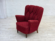 Danish_Red_Fabric_Lounge_Chair_with_Beech_Legs,_1960s
