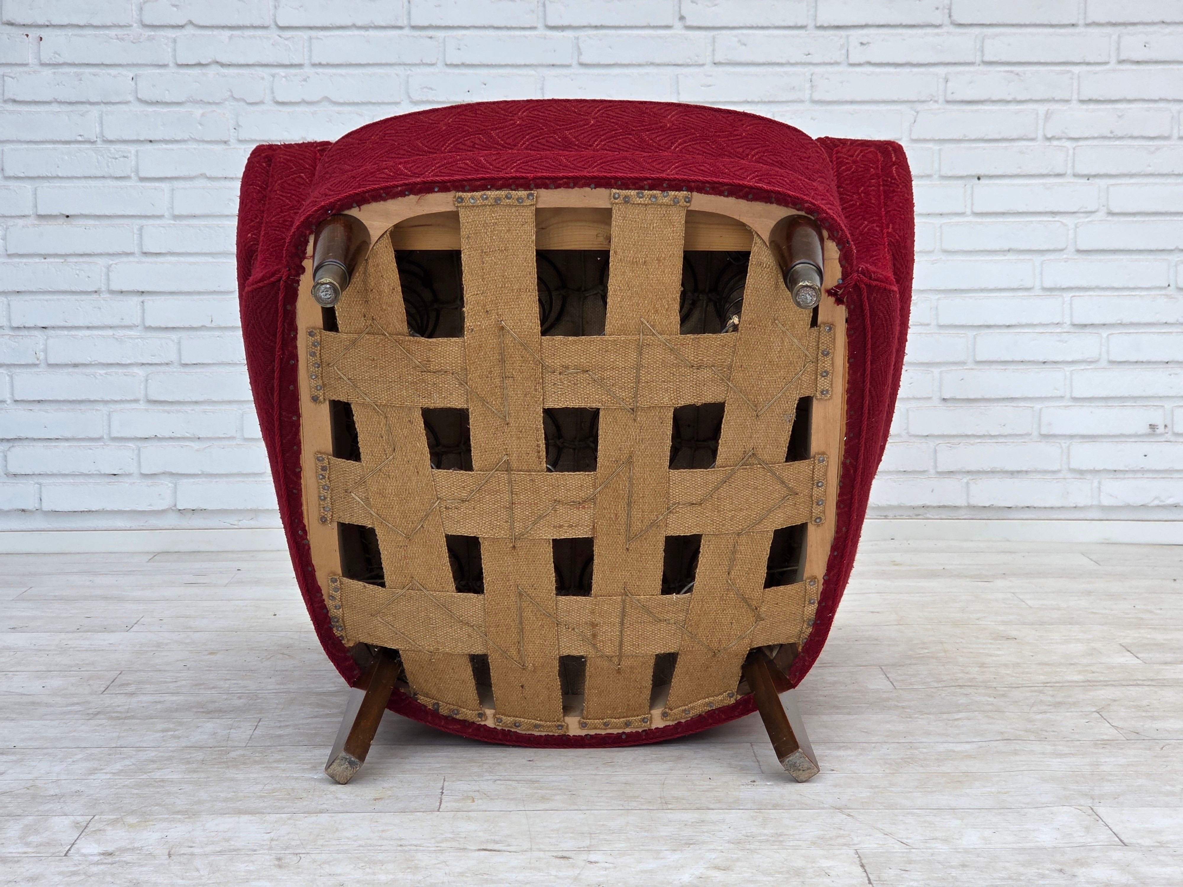 Danish_Red_Fabric_Lounge_Chair_with_Beech_Legs,_1960s