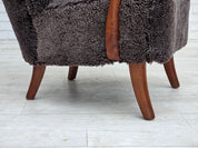 Danish_Mid-Century_Modern_Armchair_in_Genuine_Sheepskin,_Teak_and_Brass,_Denmark,_1960s
