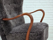 Danish_Mid-Century_Modern_Armchair_in_Genuine_Sheepskin,_Teak_and_Brass,_Denmark,_1960s