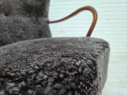 Danish_Mid-Century_Modern_Beech_Armchair_with_Genuine_Sheepskin_Upholstery_and_Leather_Buttons,_1960s