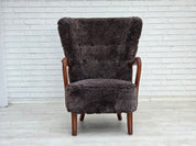 Danish_Mid-Century_Modern_Armchair_in_Genuine_Sheepskin,_Teak_and_Brass,_Denmark,_1960s