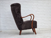 Danish_Mid-Century_Modern_Beech_Armchair_with_Genuine_Sheepskin_Upholstery_and_Leather_Buttons,_1960s
