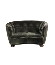 1960s_Danish_Curved_2-Seater_Sofa_in_Green_Striped_Velour_with_Oak_Legs