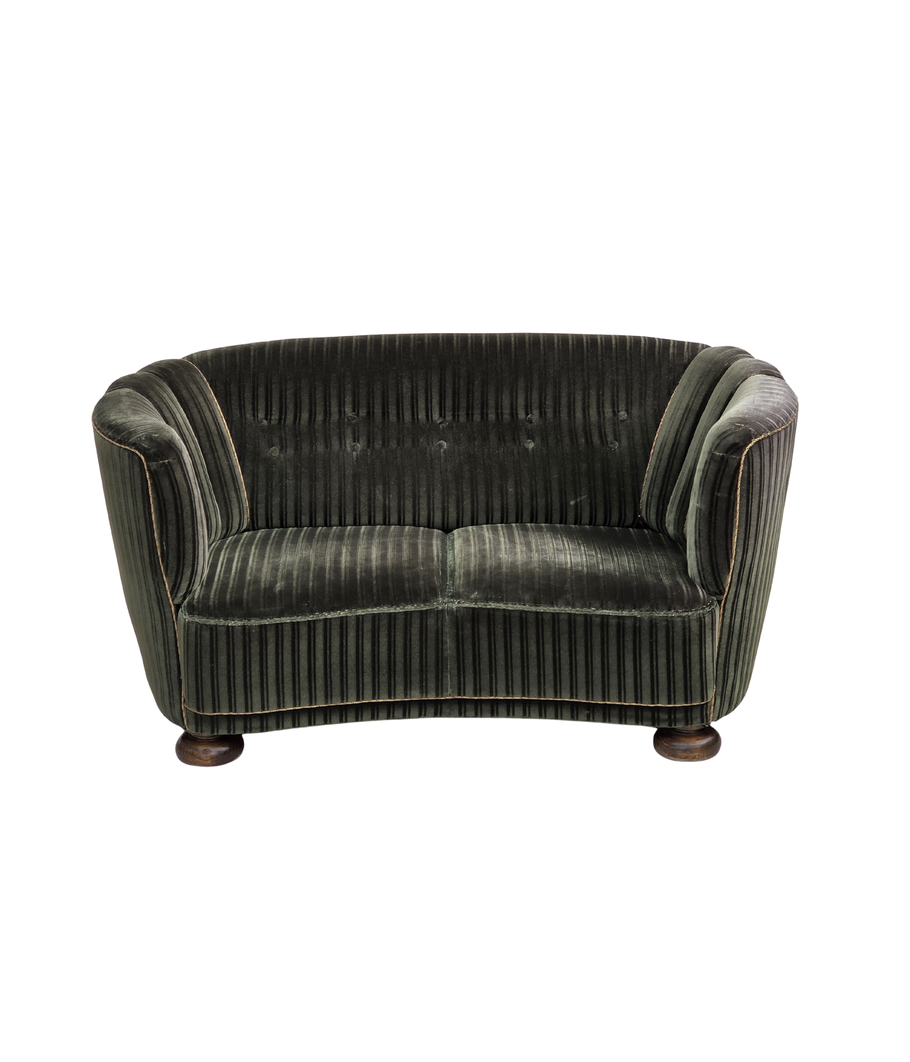 1960s_Danish_Curved_2-Seater_Sofa_in_Green_Striped_Velour_with_Oak_Legs