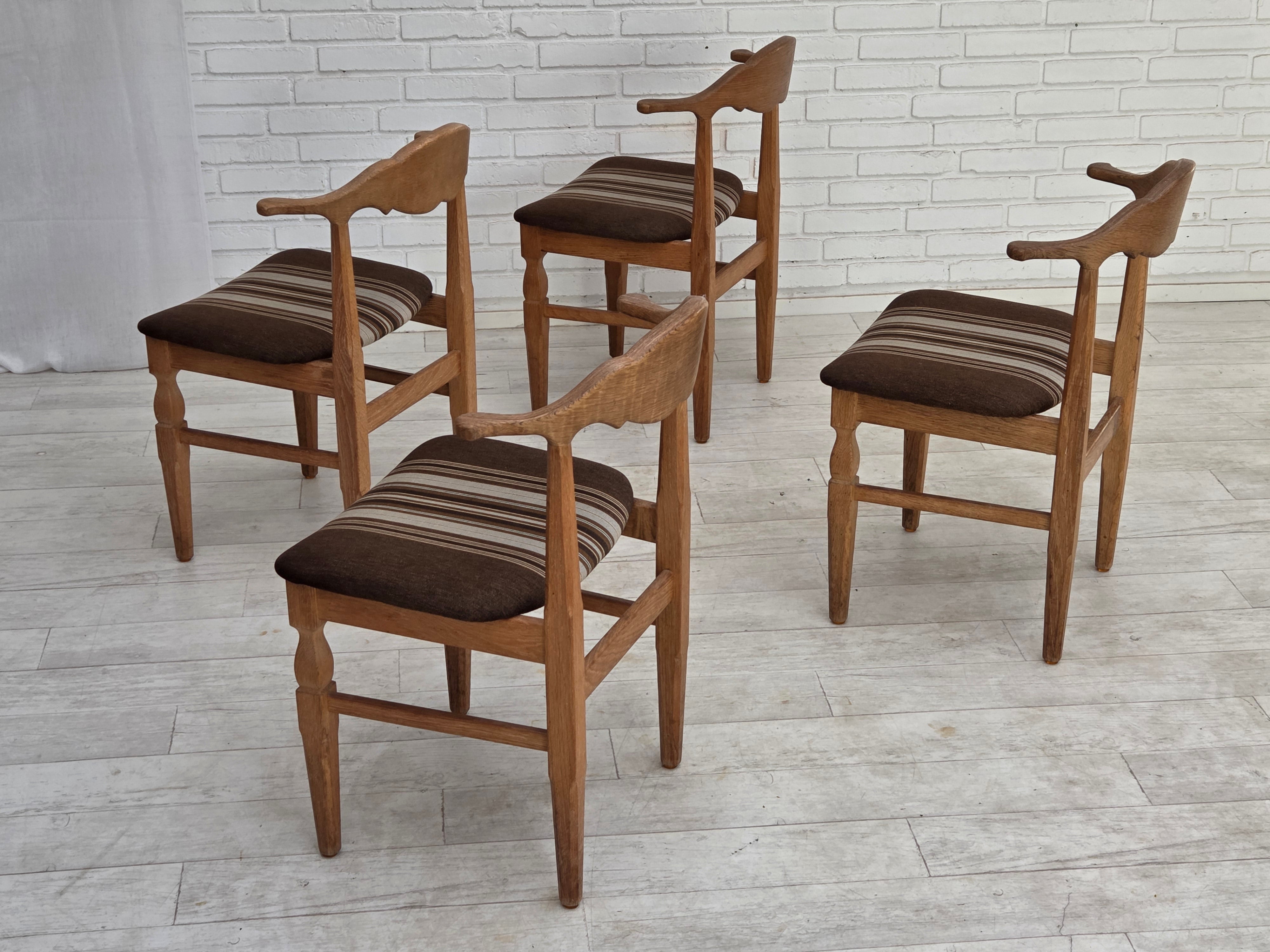 Set_of_4_Danish_Carved_Oak_Dining_Chairs_by_Henning_Kjærnulf_with_Original_Striped_Wool_Upholstery,_1960s