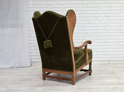 Danish_Highback_Wingback_Armchair_in_Green_Velour_and_Oak,_Denmark,_1960s