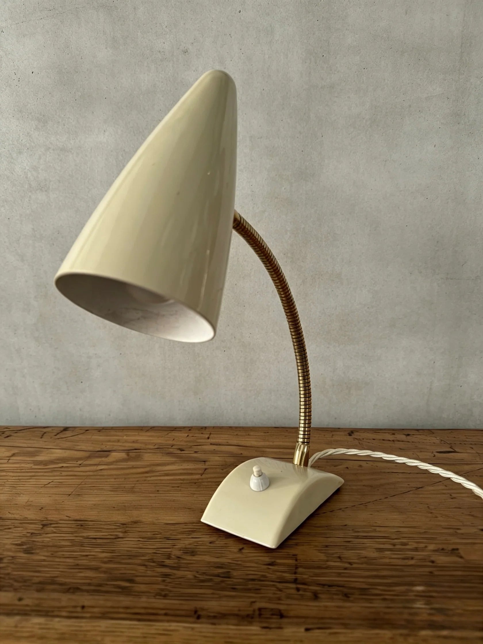 German_Gooseneck_Table_Lamp_in_Bakelite_and_Brass,_Germany,_1960s