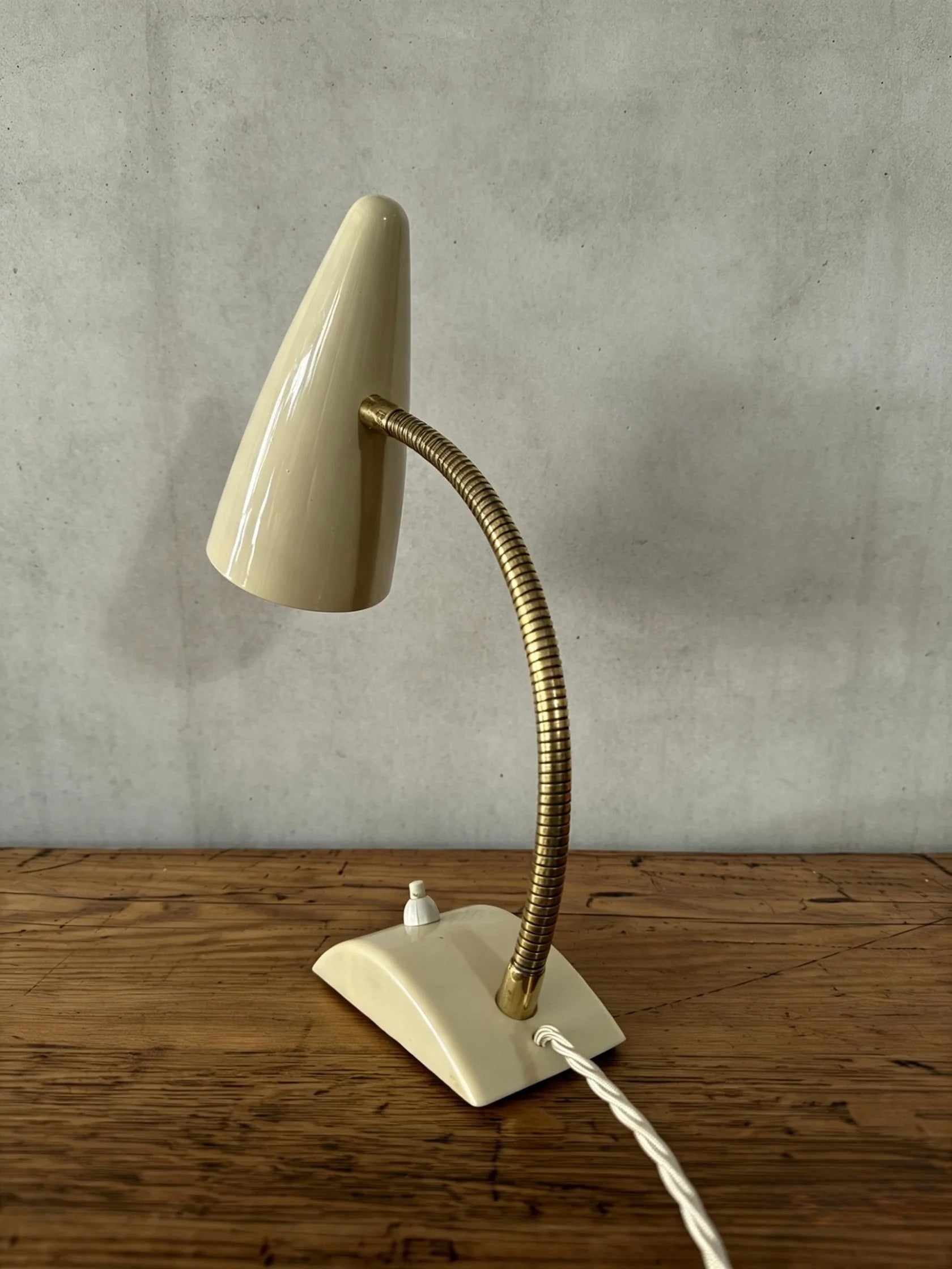 German_Gooseneck_Table_Lamp_in_Bakelite_and_Brass,_Germany,_1960s