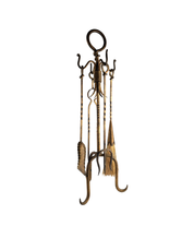 1960s_Hand-Forged_Wrought_Iron_Fireplace_Tool_Set_with_Gilt_Finish