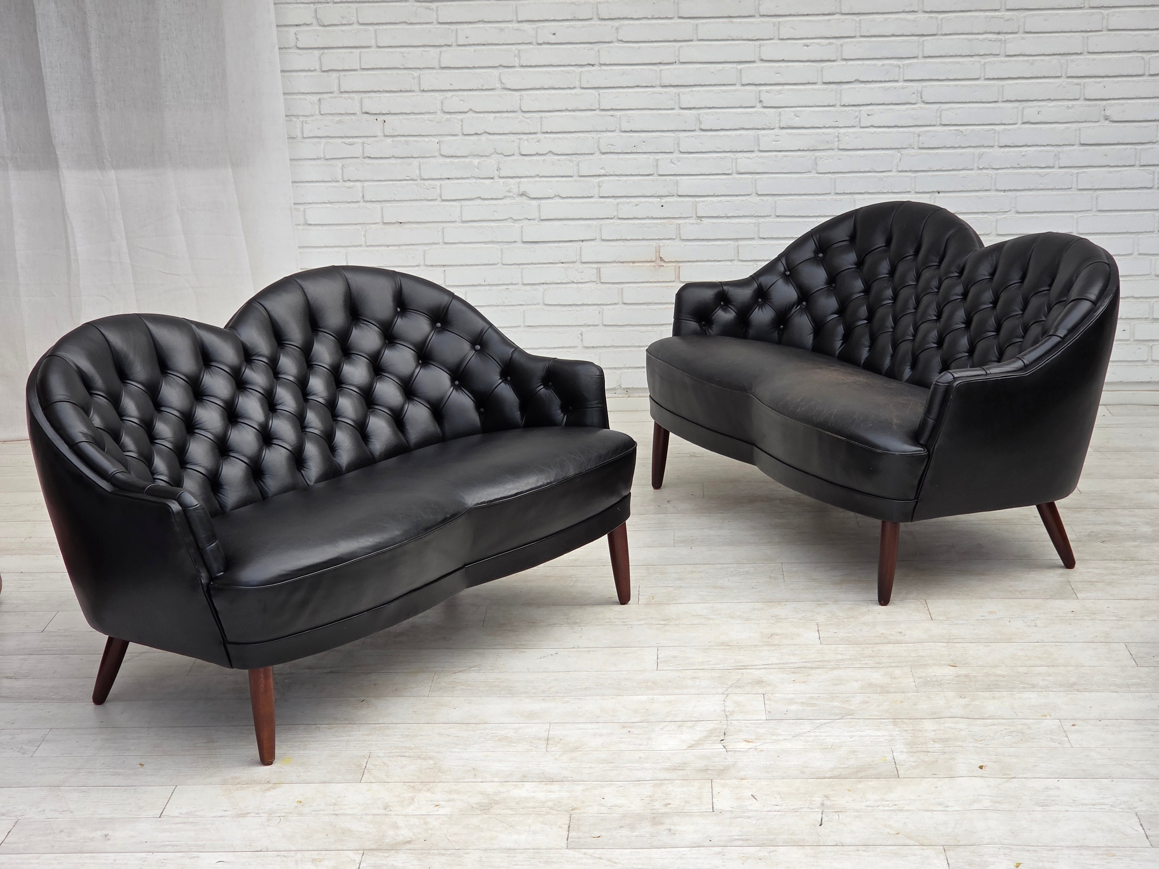 1960s_Scandinavian_Black_Leather_Sofa_with_Beech_Wood_Legs,_Denmark