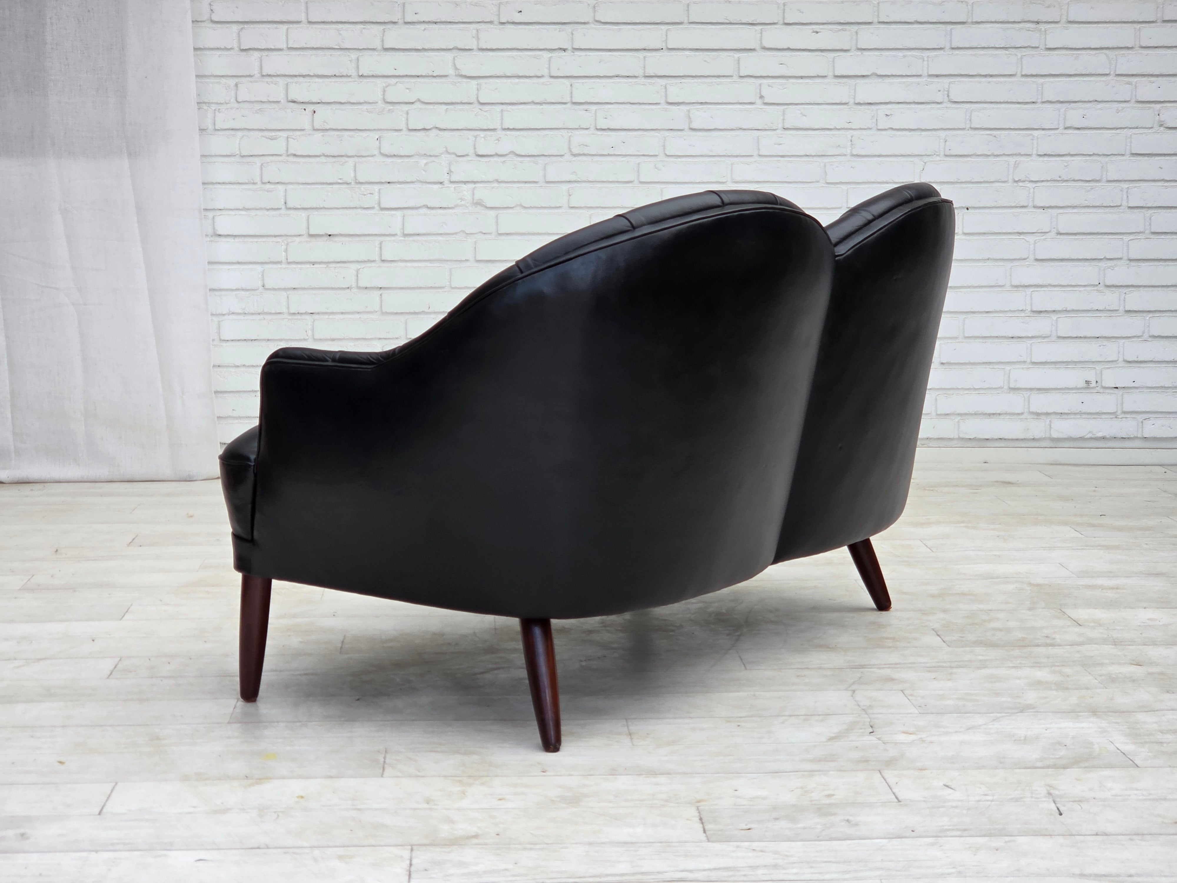 1960s_Scandinavian_Black_Leather_Sofa_with_Beech_Wood_Legs,_Denmark