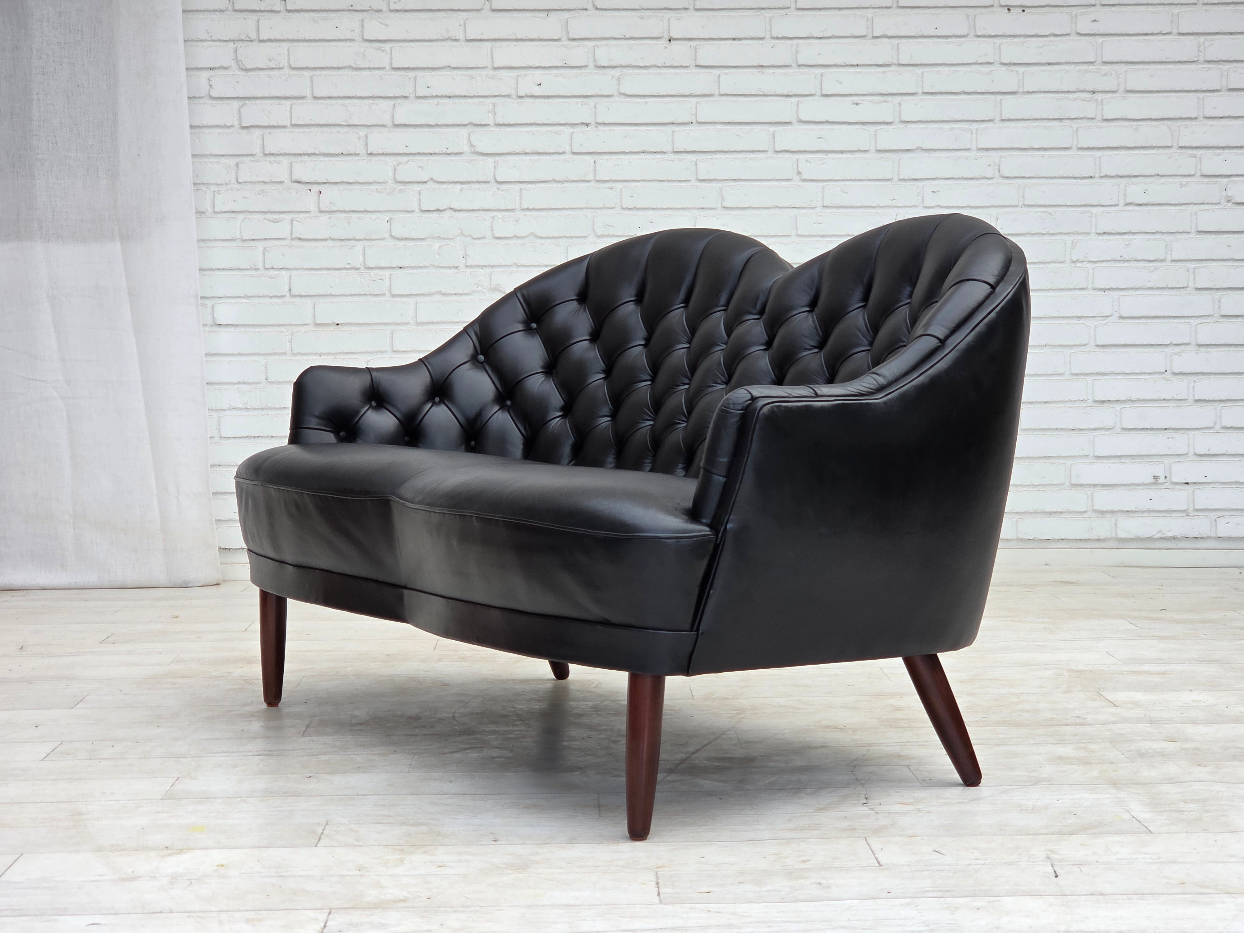 1960s_Scandinavian_Black_Leather_Sofa_with_Beech_Wood_Legs,_Denmark
