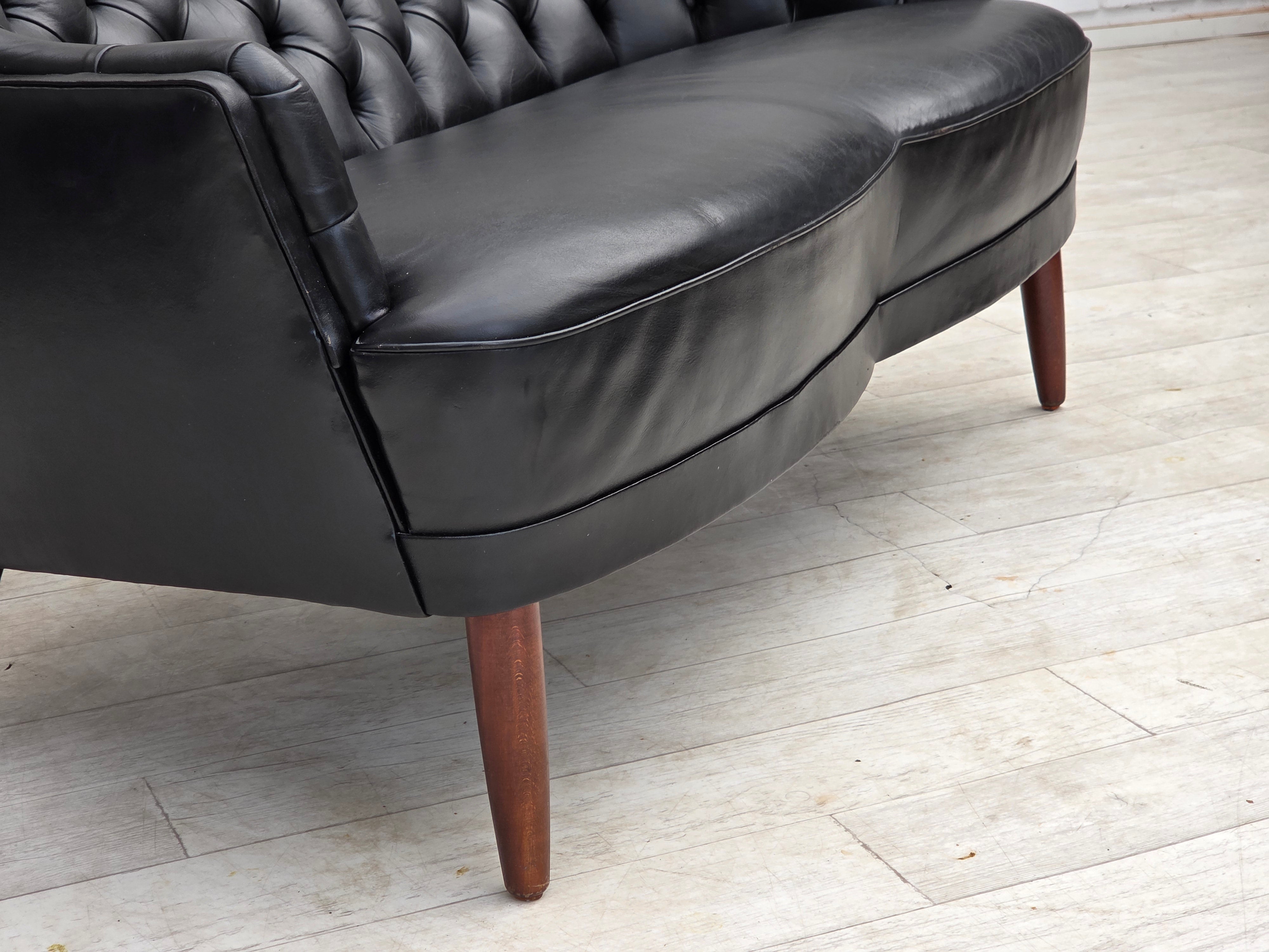 1960s_Scandinavian_Black_Leather_Sofa_with_Beech_Wood_Legs,_Denmark