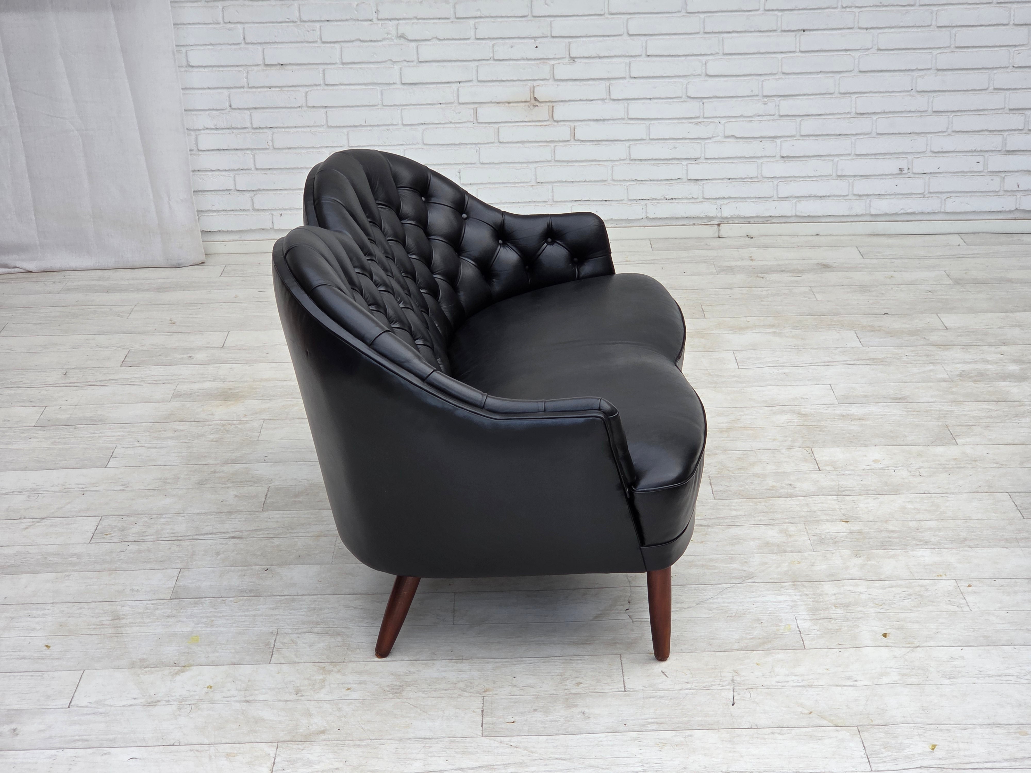 1960s_Scandinavian_Black_Leather_Sofa_with_Beech_Wood_Legs,_Denmark