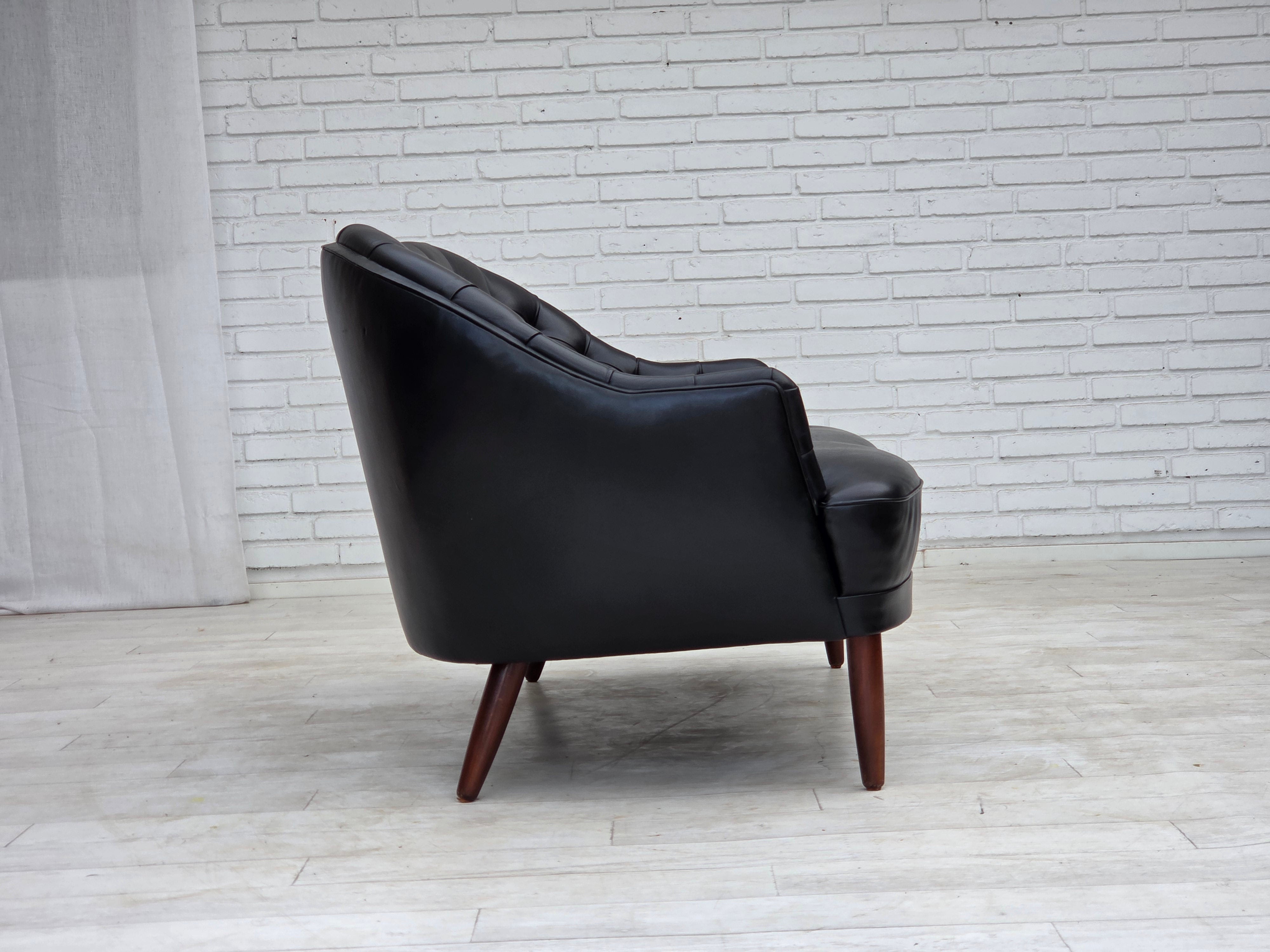 1960s_Scandinavian_Black_Leather_Sofa_with_Beech_Wood_Legs,_Denmark
