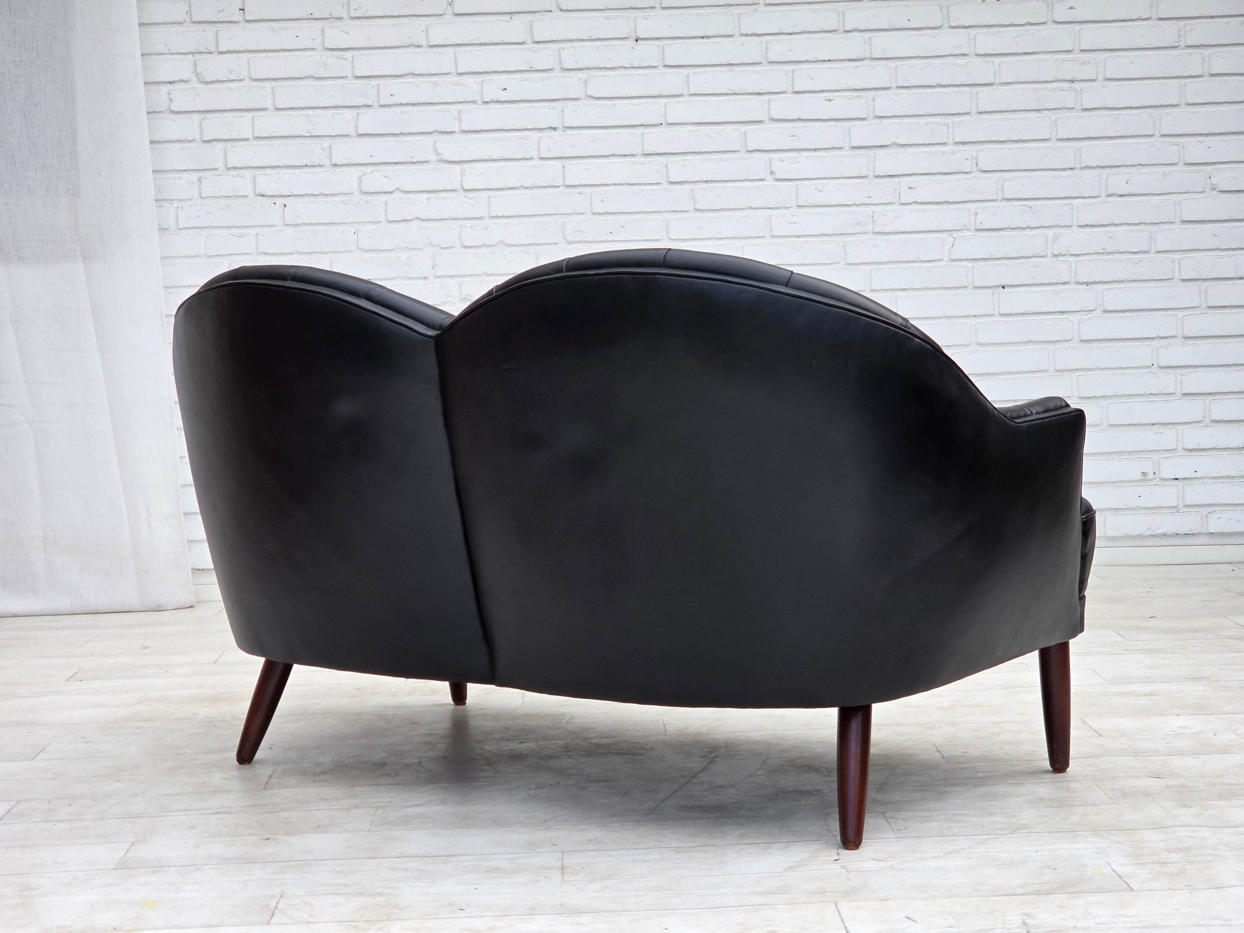 1960s_Scandinavian_Black_Leather_Sofa_with_Beech_Wood_Legs,_Denmark