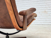 Scandinavian_Brown_Leather_Swivel_Lounge_Chair_with_Bentwood_Frame,_Denmark_or_Sweden,_1960s