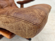 Scandinavian_Brown_Leather_Swivel_Lounge_Chair_with_Bentwood_Frame,_Denmark_or_Sweden,_1960s