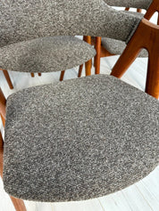 Set_of_8_Compass_Dining_Chairs_by_Kai_Kristiansen,_Solid_Teak_and_Grey-Brown_Bouclé,_Danish_Mid-Century_Modern,_1960s