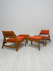 Set_of_2_Hunting_Lounge_Chairs_with_Ottomans_by_Heinz_Heger_for_PGH_Annaberg-Buchholz,_Oak_and_Orange_Fabric,_Mid-Century_Modern