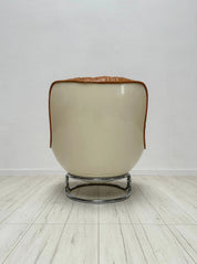 Set_of_Karate_Lounge_Chair_and_Ottoman_by_Michel_Cadestin_for_Airborne,_Cognac_Leather_and_White_Fibreglass,_France,_1960s