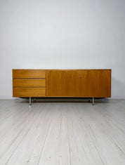 1960s_Danish_Mid-Century_Teak_Highboard_Attributed_to_Børge_Mogensen,_Oak_Base_and_Four_Drawers