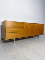 1960s_Danish_Mid-Century_Teak_Highboard_Attributed_to_Børge_Mogensen,_Oak_Base_and_Four_Drawers