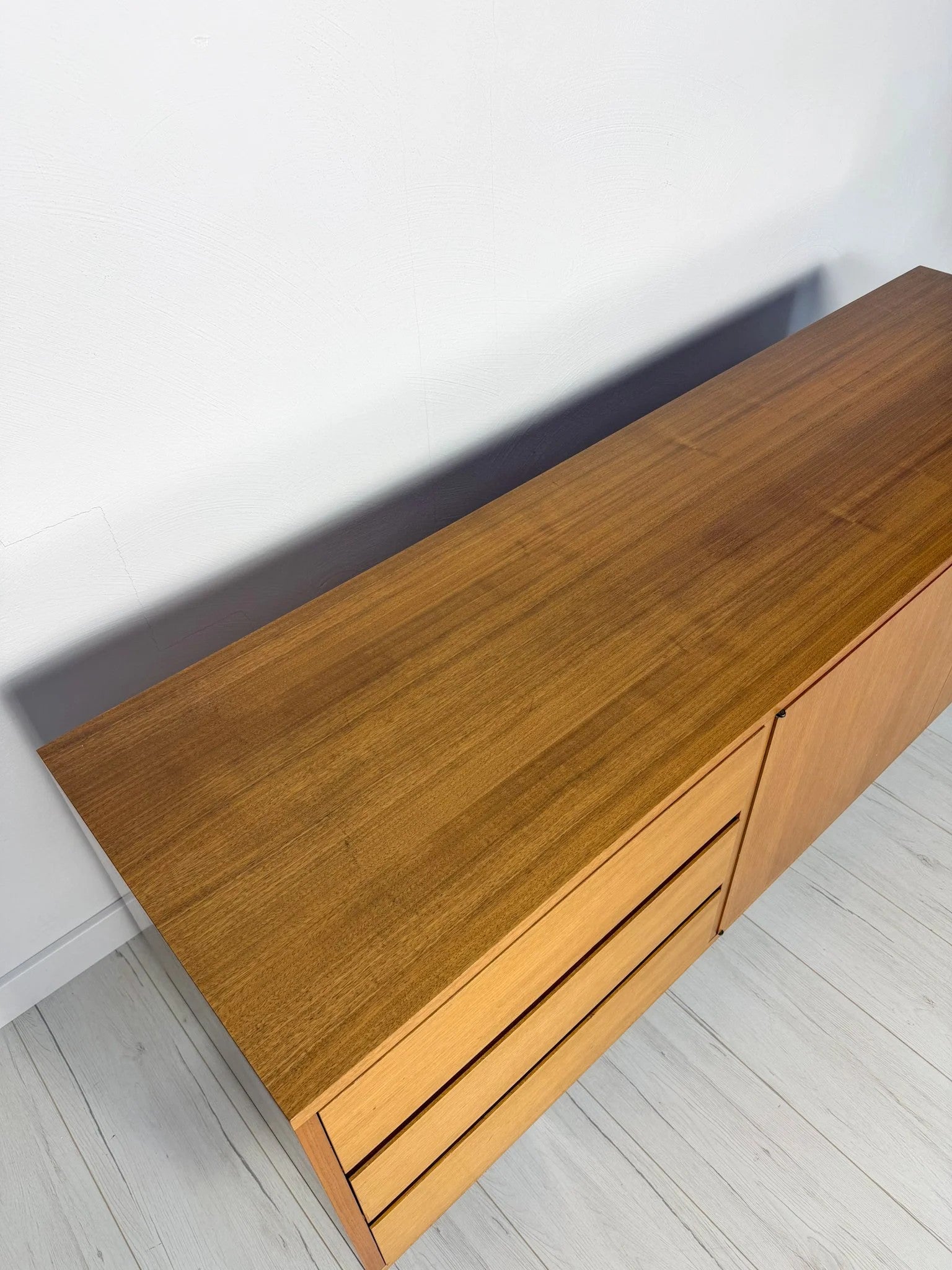 1960s_Danish_Mid-Century_Teak_Highboard_Attributed_to_Børge_Mogensen,_Oak_Base_and_Four_Drawers