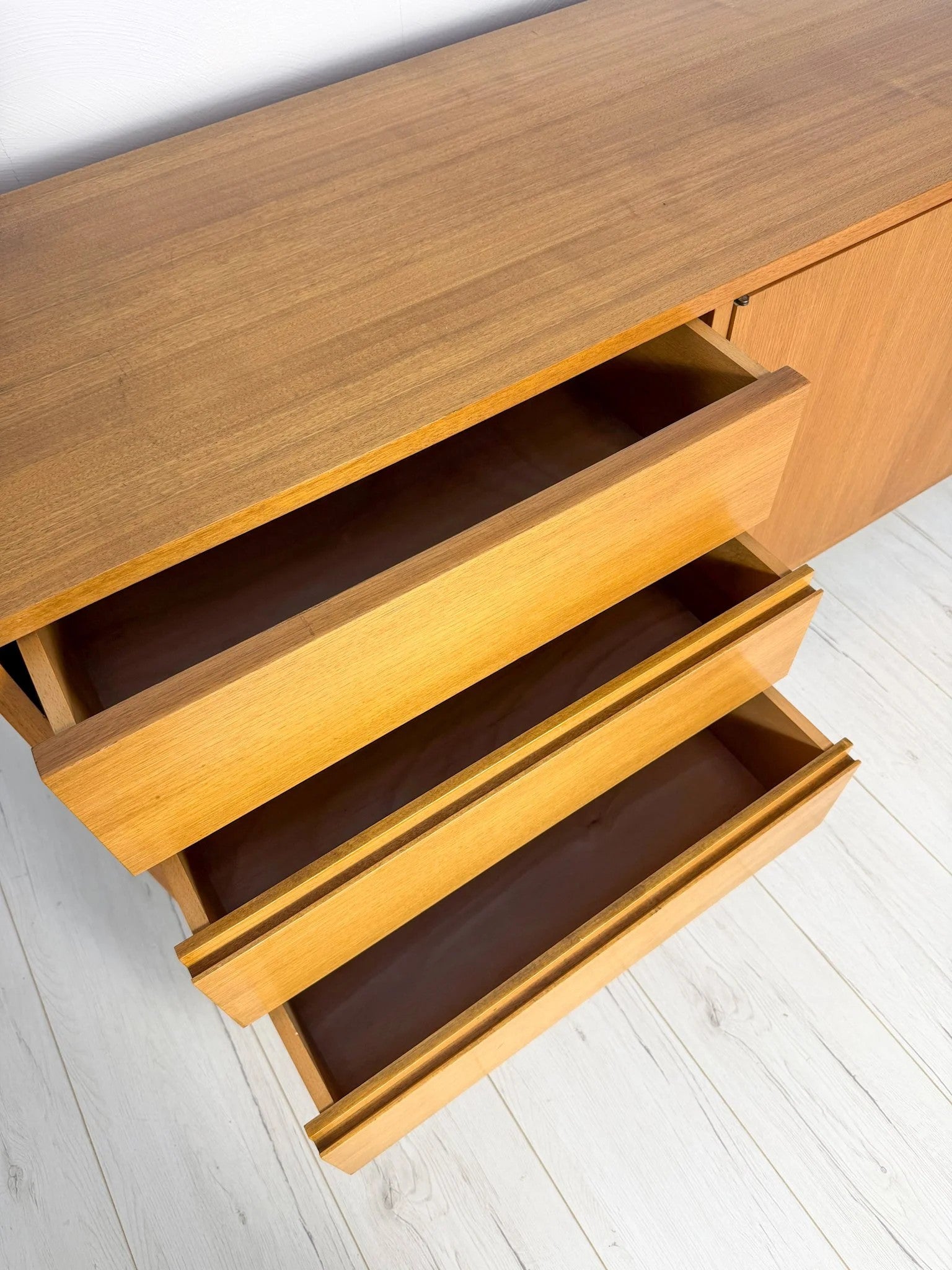 1960s_Danish_Mid-Century_Teak_Highboard_Attributed_to_Børge_Mogensen,_Oak_Base_and_Four_Drawers