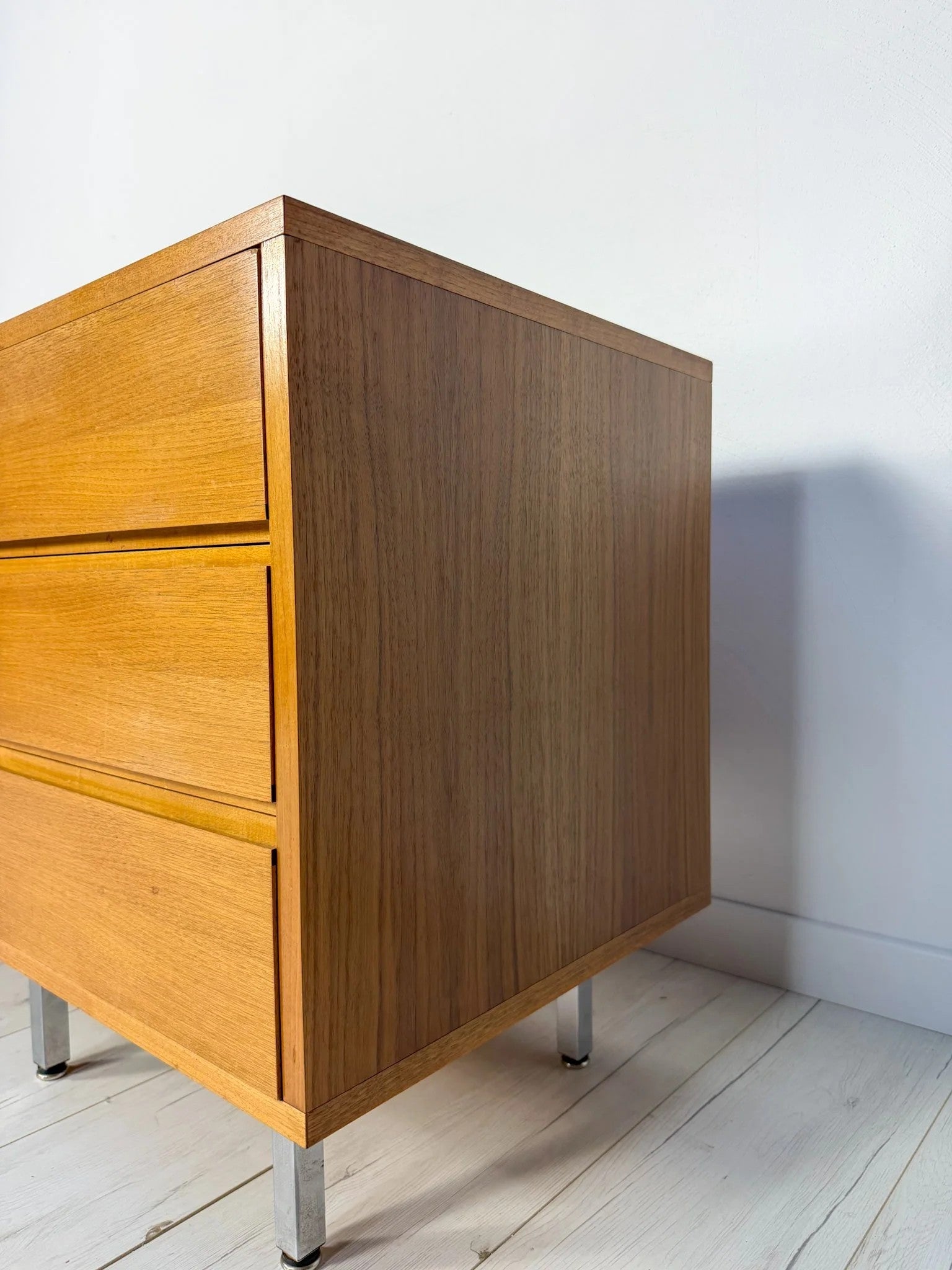 1960s_Danish_Mid-Century_Teak_Highboard_Attributed_to_Børge_Mogensen,_Oak_Base_and_Four_Drawers