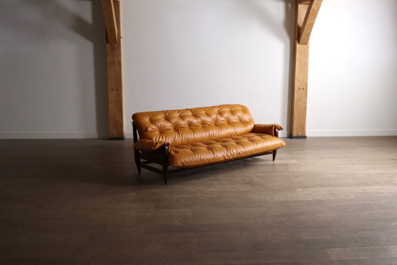 1965_“Rodeio”_Sofa_by_Jean_Gillon_for_Italma_Wood_Art,_Cognac_Leather,_Brazil