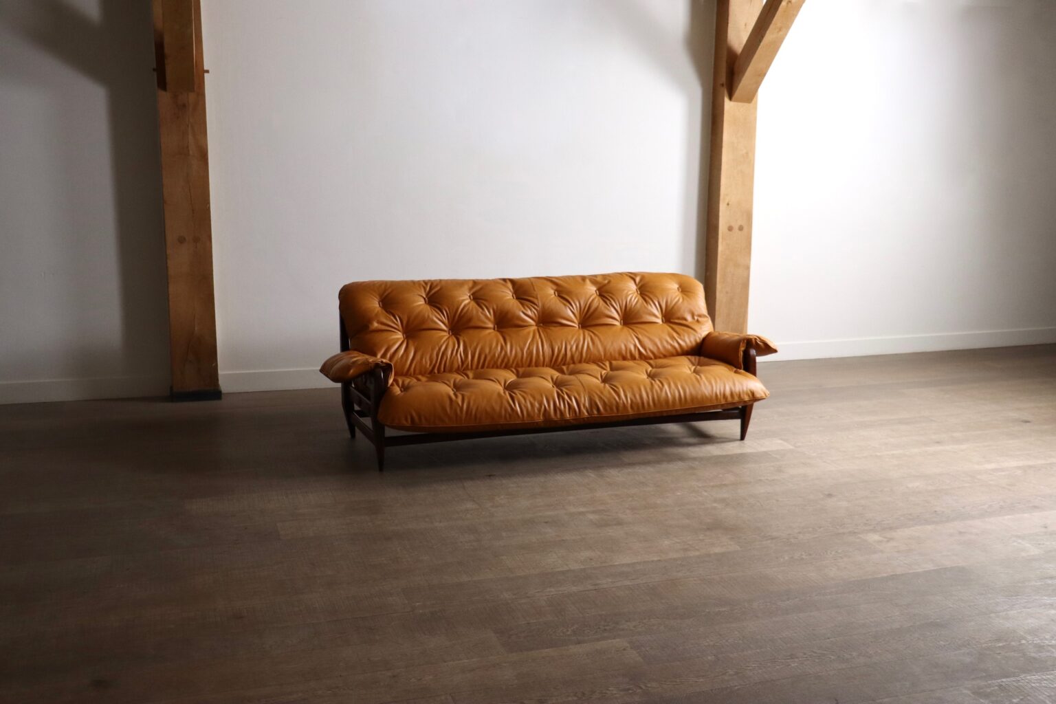 1965_“Rodeio”_Sofa_by_Jean_Gillon_for_Italma_Wood_Art,_Cognac_Leather,_Brazil