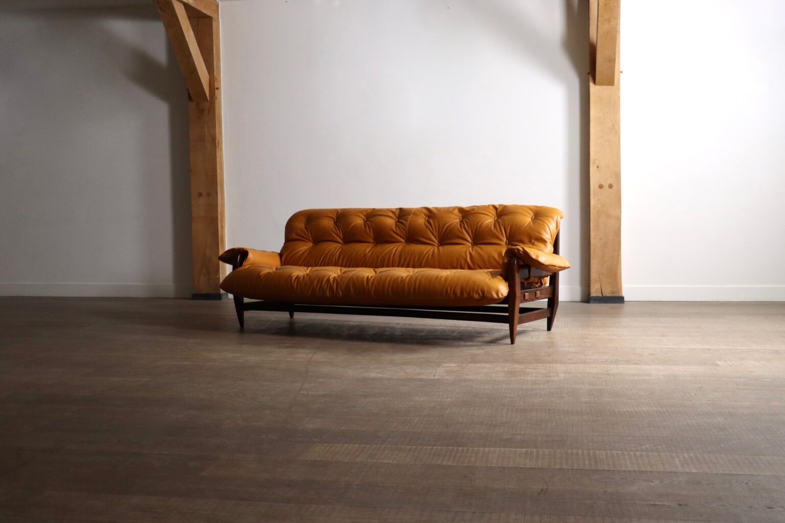1965_“Rodeio”_Sofa_by_Jean_Gillon_for_Italma_Wood_Art,_Cognac_Leather,_Brazil
