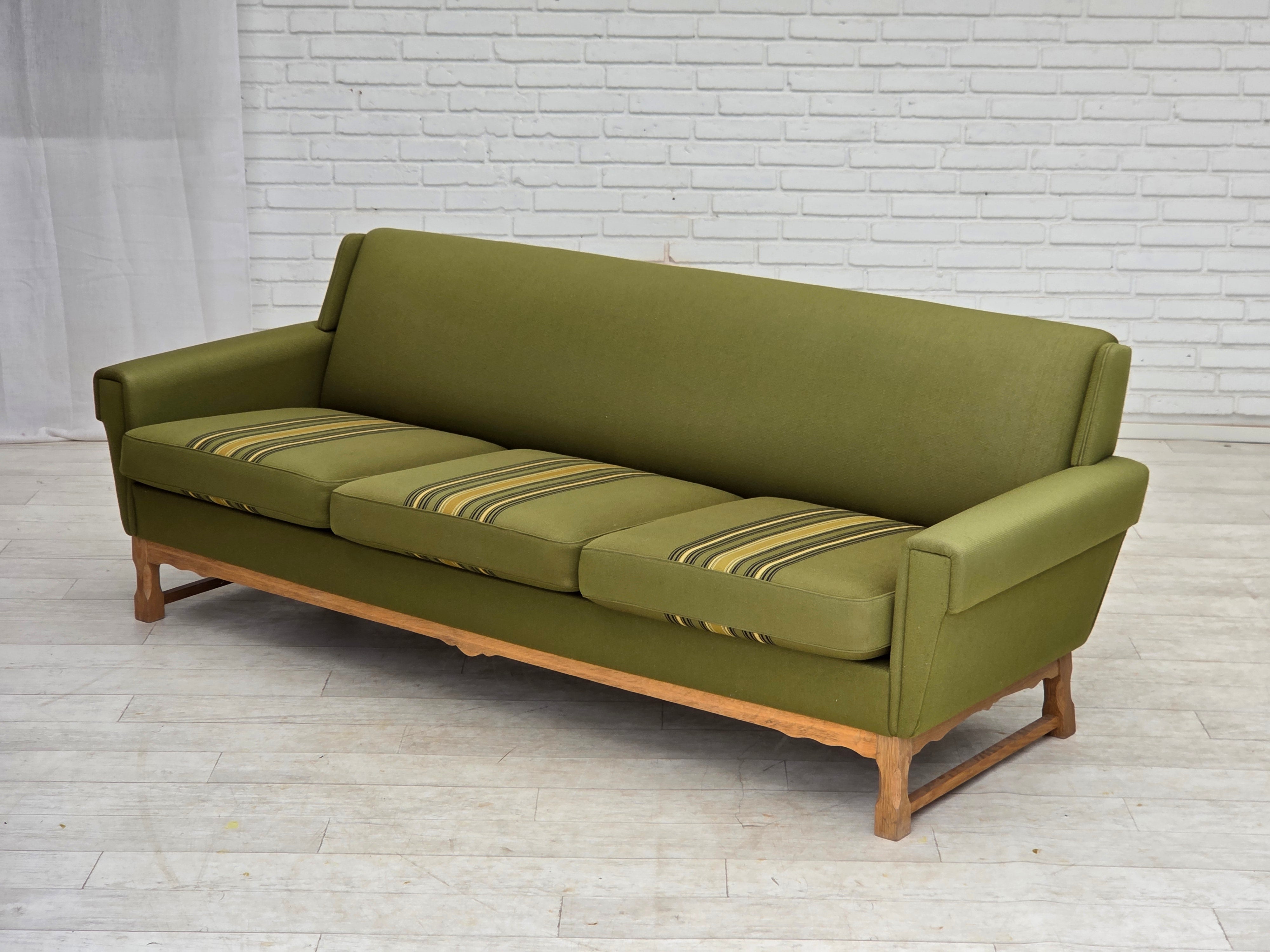 Danish_Green_Wool_3-Seater_Sofa_with_Oak_Frame,_1970s