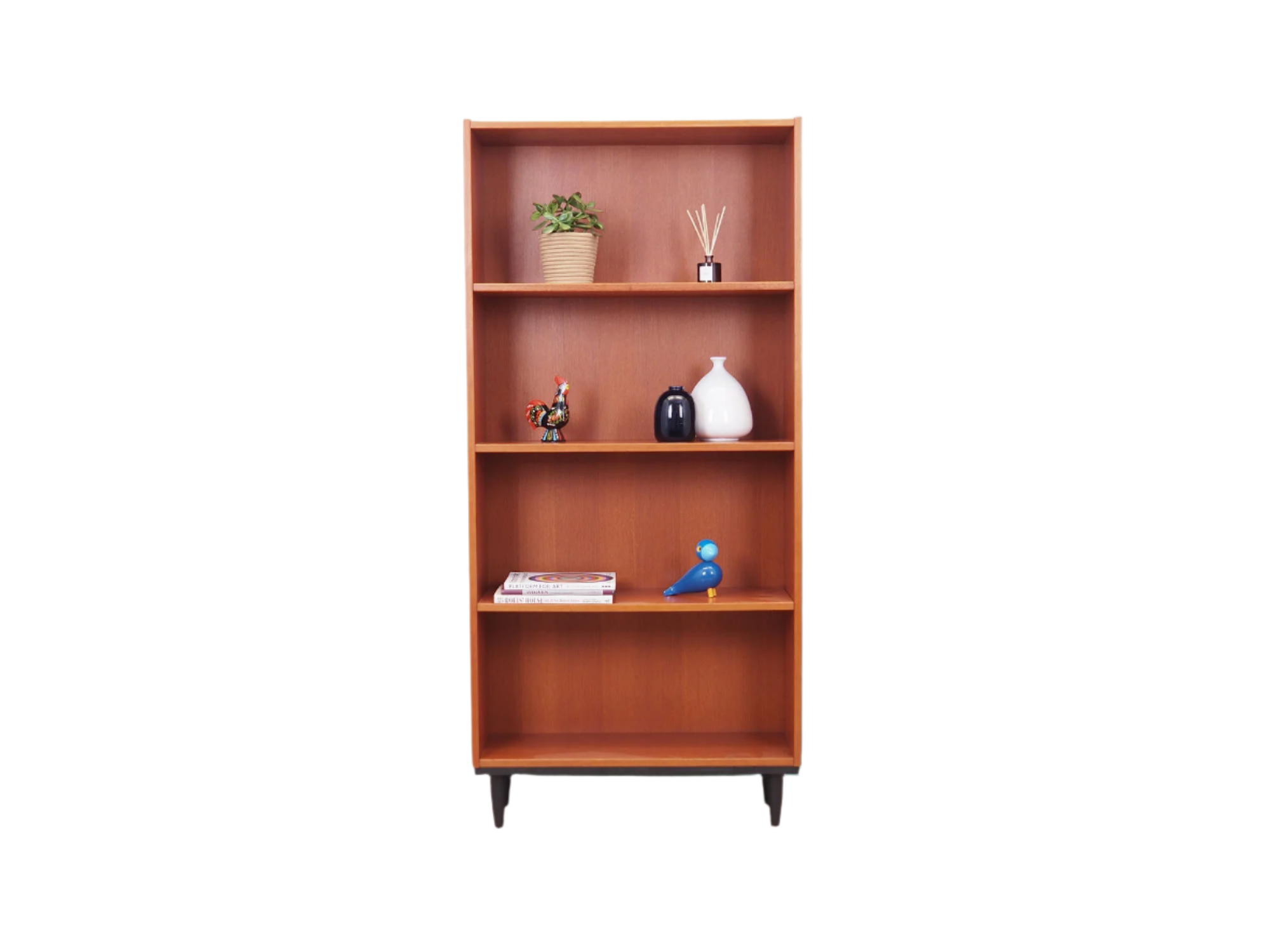1970s_Danish_Ash_Bookcase_Orange_Stain_Adjustable_Shelves_Black-Stained_Legs
