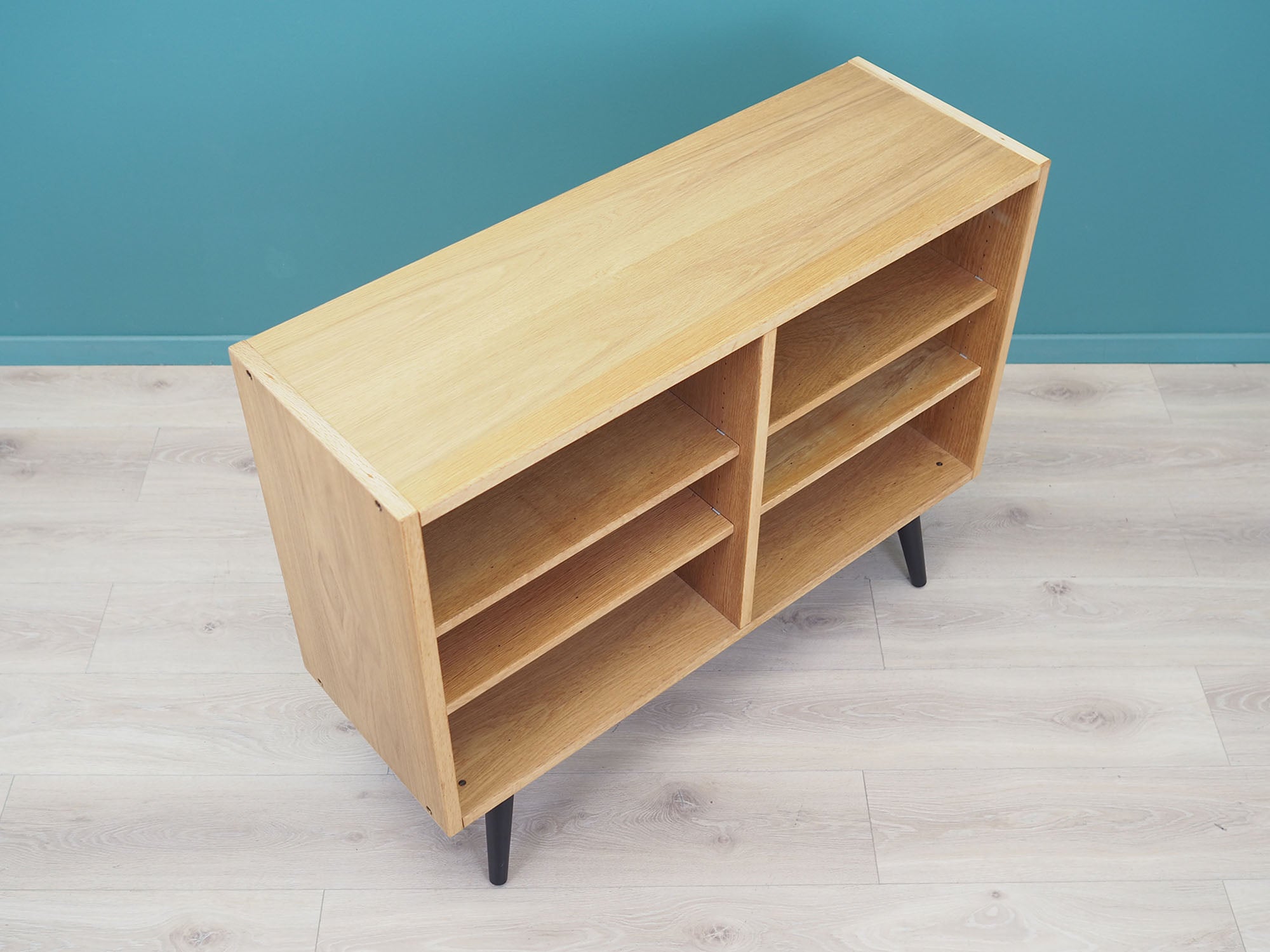 1970s_Danish_Ash_Bookcase_with_Adjustable_Shelves_Black