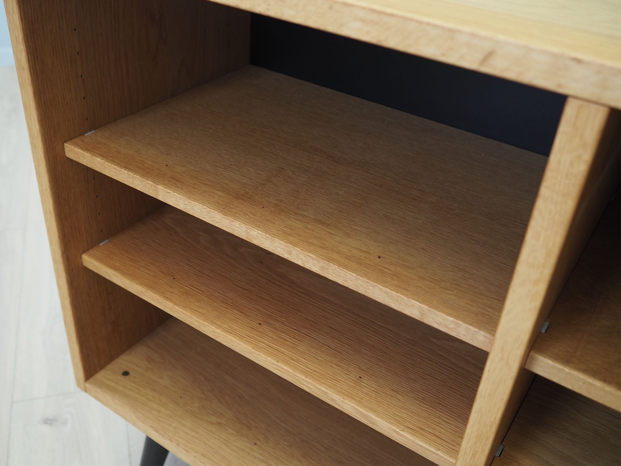 1970s_Danish_Ash_Bookcase_with_Adjustable_Shelves_Black