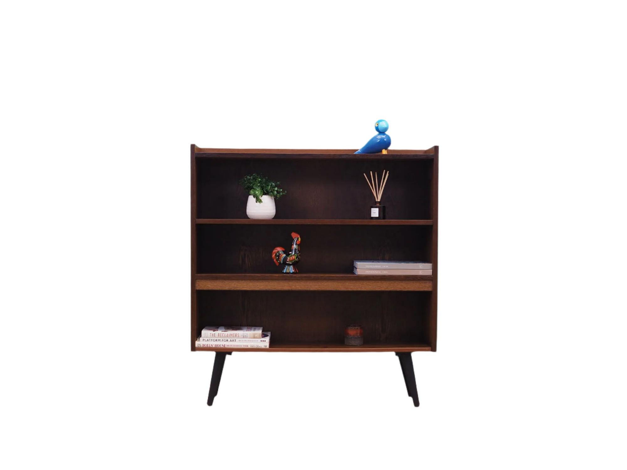 1970s_Danish_Oak_Bookcase_Fixed_Shelves_Cable_Hole_Black