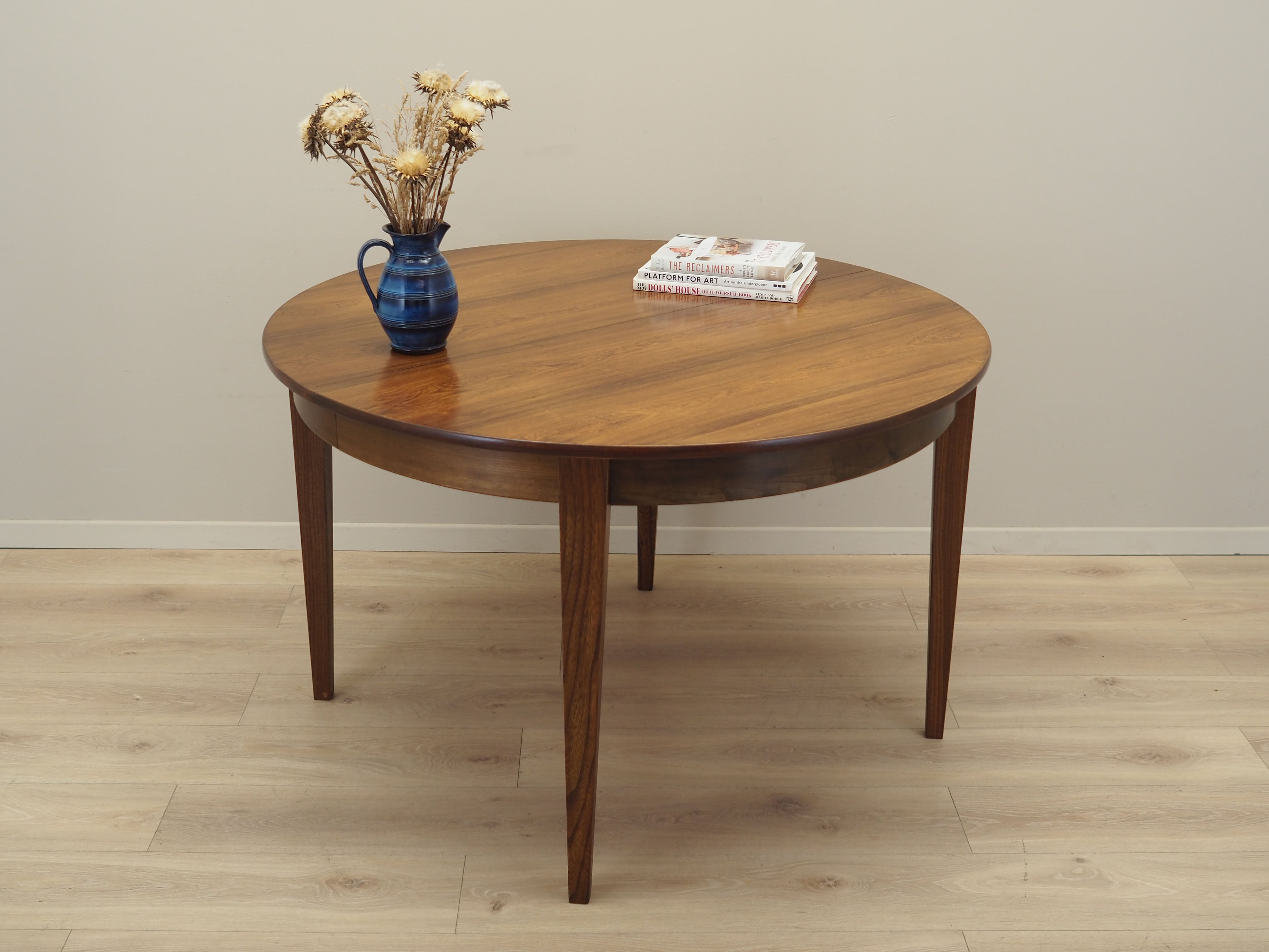 1970s_Danish_Round_Rosewood_Dining_Table_Extendable_Top_Solid_Wood_Legs