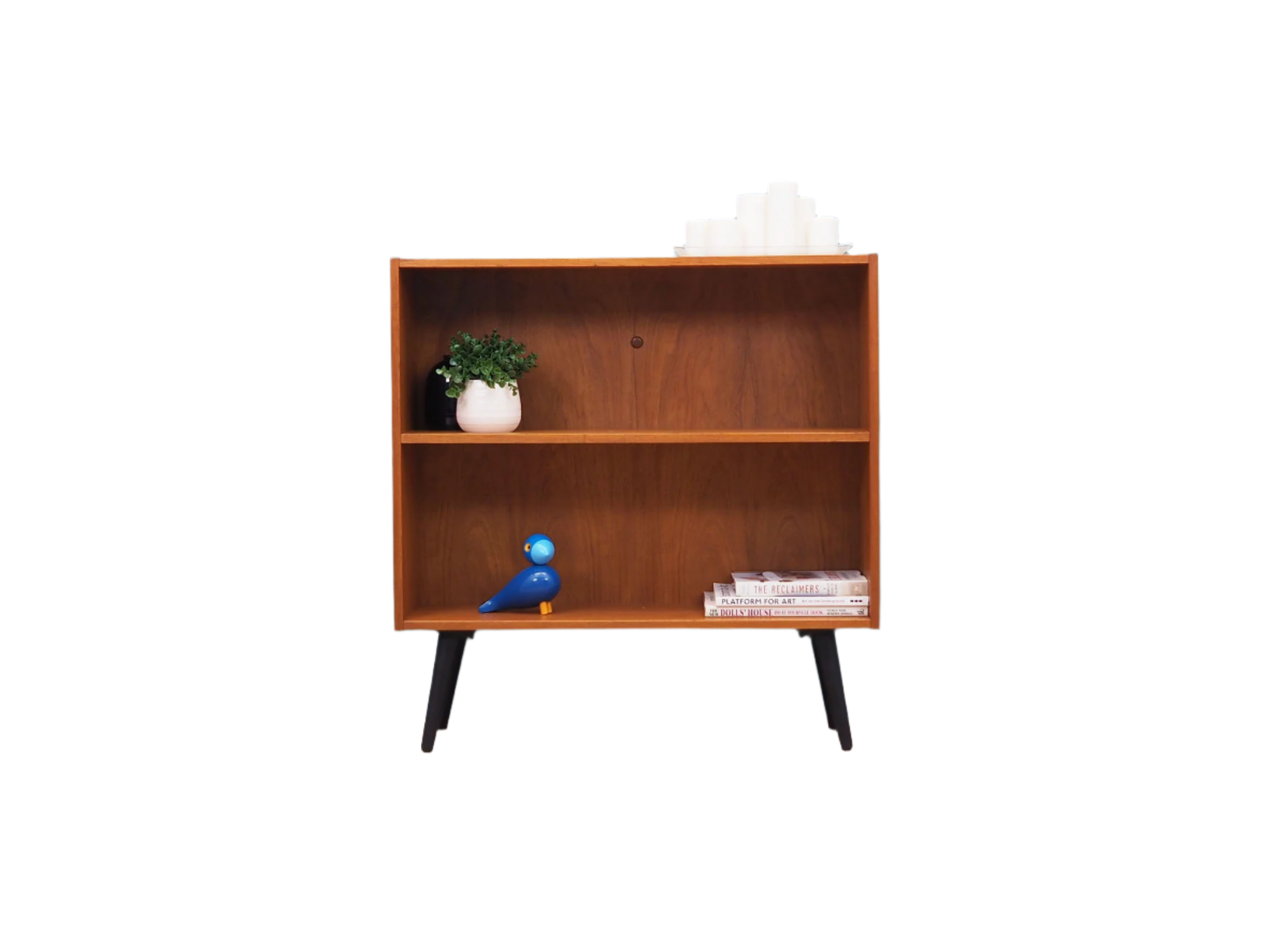 1970s_Danish_Teak_Bookcase_Adjustable_Shelf_Black-Stained_Solid_Wood_Legs