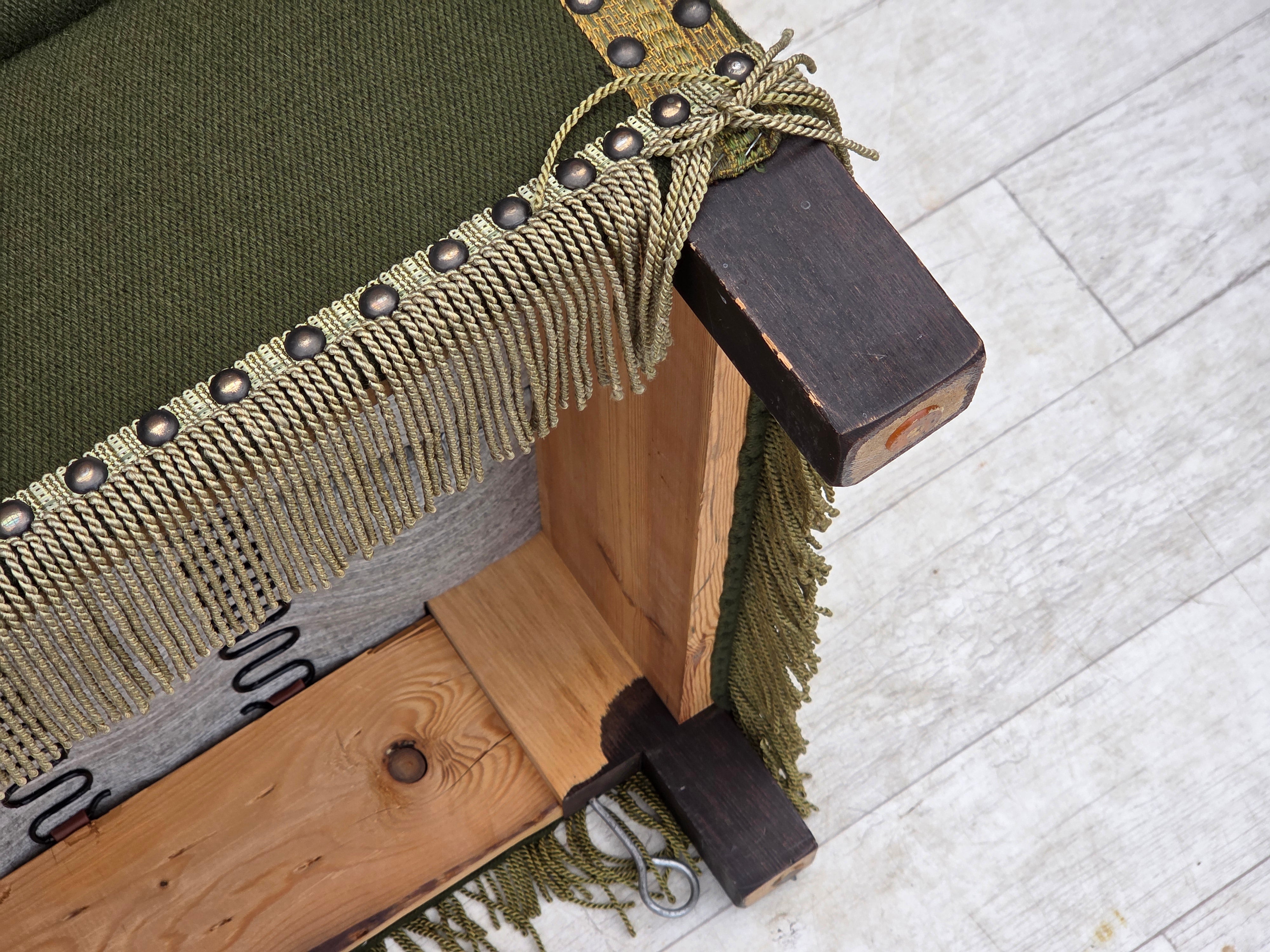 Danish_Mid-Century_Modern_Spanish-Style_Drop-Arm_Two-Seater_Sofa_with_Green_Wool_Upholstery,_1970s