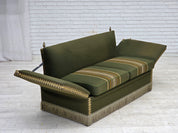 Danish_Mid-Century_Modern_Spanish-Style_Drop-Arm_Two-Seater_Sofa_with_Green_Wool_Upholstery,_1970s