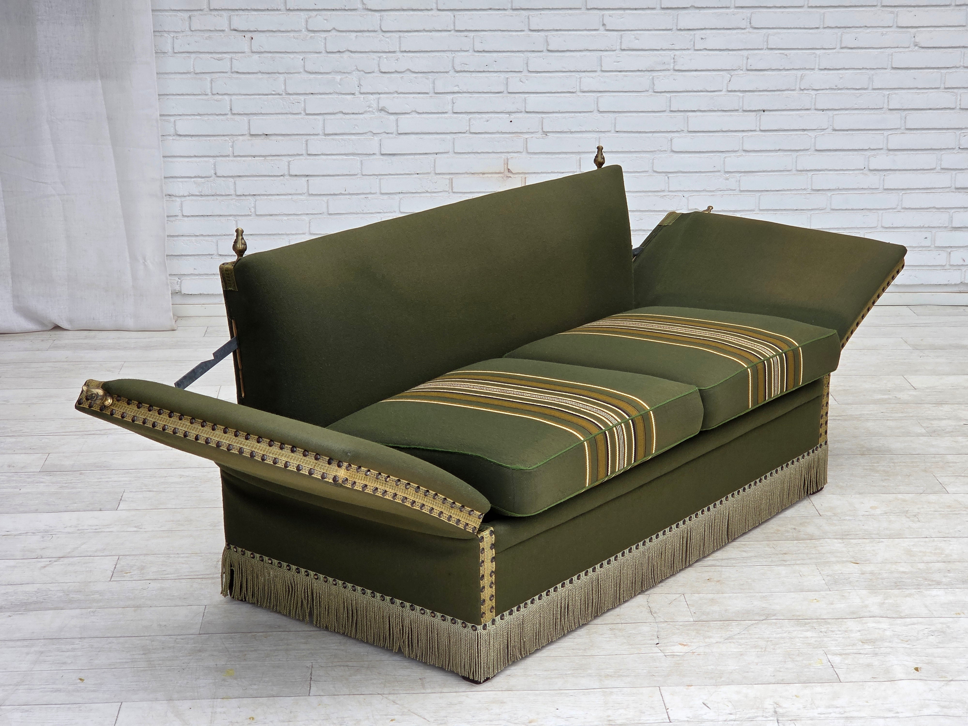 Danish_Mid-Century_Modern_Spanish-Style_Drop-Arm_Two-Seater_Sofa_with_Green_Wool_Upholstery,_1970s
