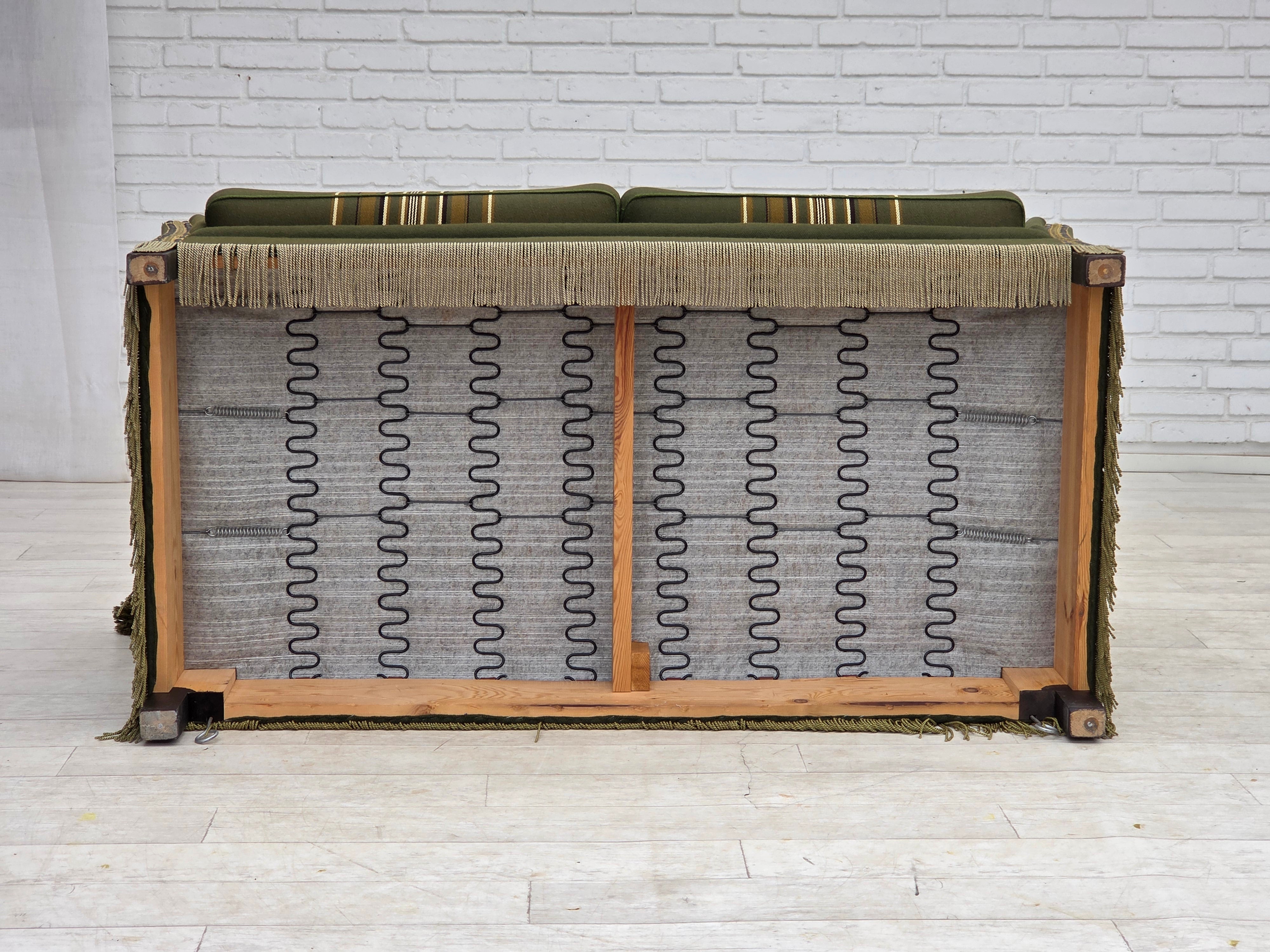 Danish_Mid-Century_Modern_Spanish-Style_Drop-Arm_Two-Seater_Sofa_with_Green_Wool_Upholstery,_1970s