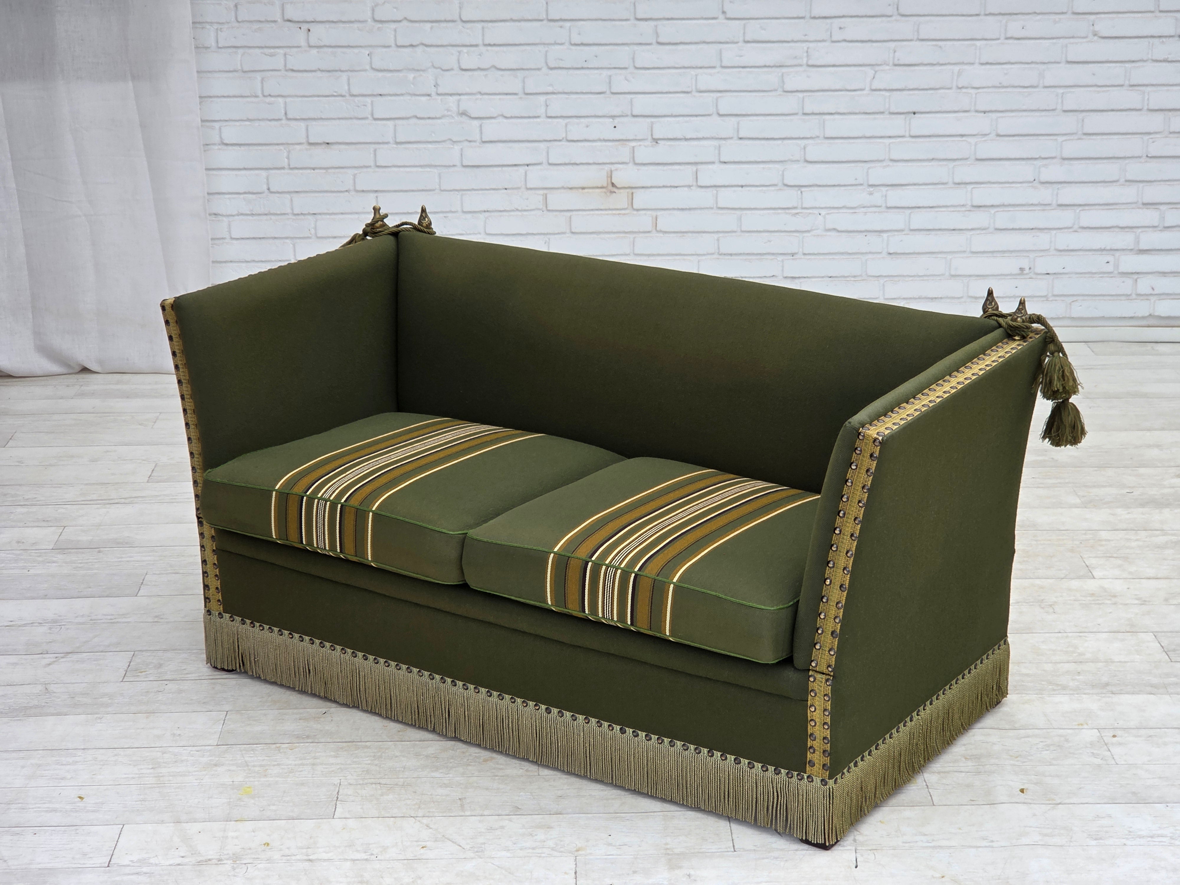Danish_Mid-Century_Modern_Spanish-Style_Drop-Arm_Two-Seater_Sofa_with_Green_Wool_Upholstery,_1970s