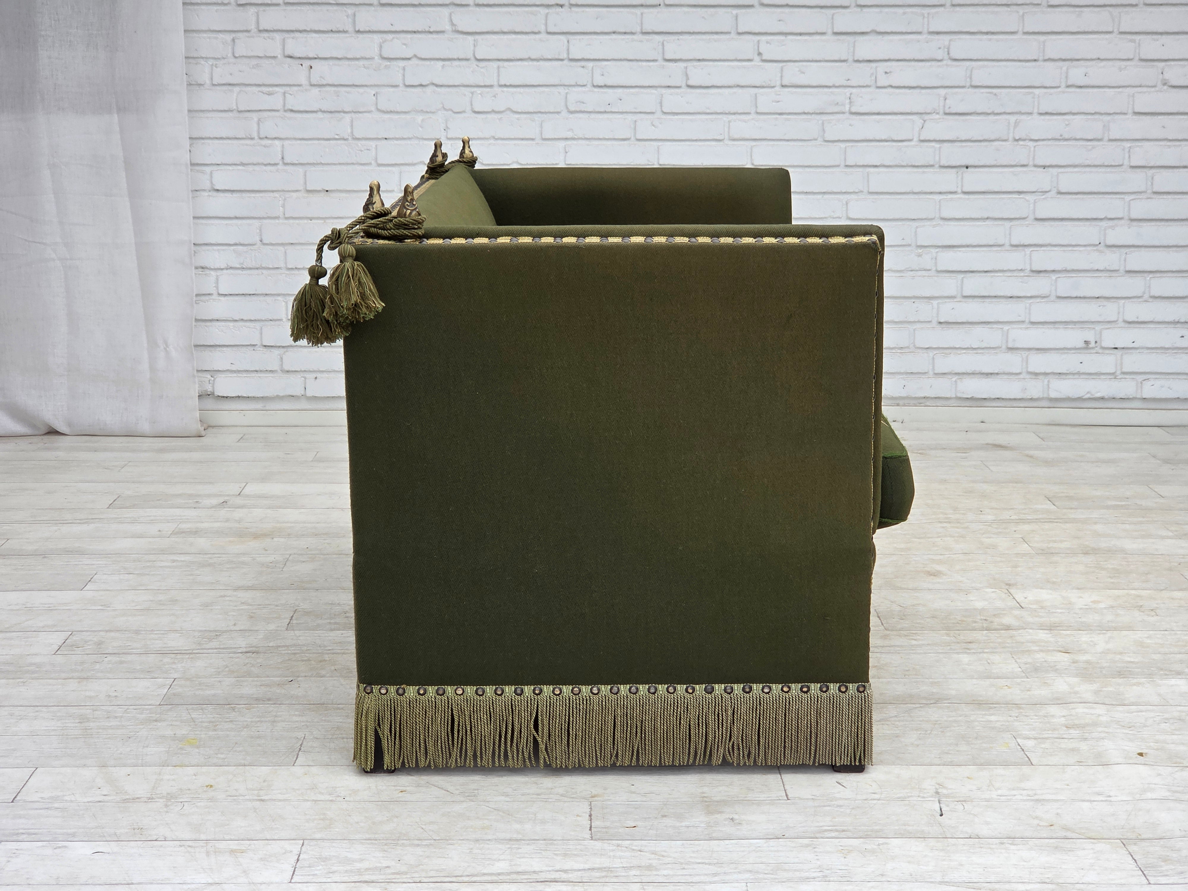 Danish_Mid-Century_Modern_Spanish-Style_Drop-Arm_Two-Seater_Sofa_with_Green_Wool_Upholstery,_1970s